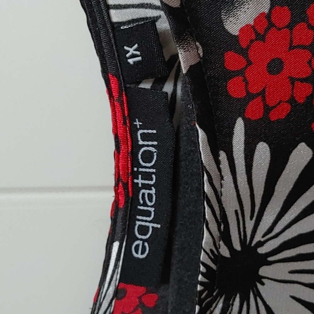 Equation black, silver and red flowers pattern long sleeve blouse Plus Size - Picture 10 of 11